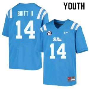 Youth Marc Britt II Powder Blue Ole Miss College Football #14 Jersey 965783-638