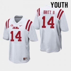 Youth Marc Britt II White Ole Miss Rebels College Football #14 Jersey 388137-485
