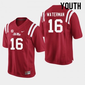 Youth Braden Waterman Red Ole Miss Rebels College Football #16 Jersey 168529-190