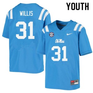 Youth Jaron Willis Powder Blue University of Mississippi College Football #31 Jersey 825908-635