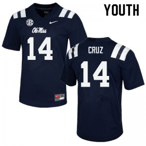 Youth Jonathan Cruz Navy University of Mississippi College Football #14 Jersey 775436-946