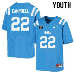Youth Trace Campbell Powder Blue University of Mississippi College Football #22 Jersey 157902-525