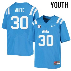 Youth Trip White Powder Blue Ole Miss College Football #30 Jersey 955922-853