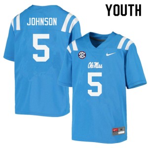 Youth Tysheem Johnson Powder Blue Rebels College Football #5 Jersey 700195-321