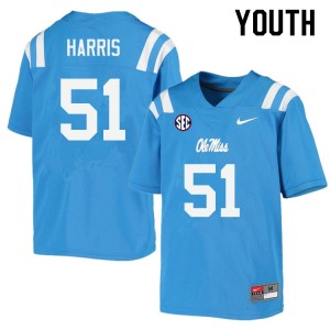 Youth Zxavian Harris Powder Blue Rebels College Football #51 Jersey 871857-102