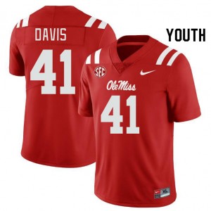 Youth Caden Davis Red Ole Miss Rebels College Football #41 Jersey 950582-201