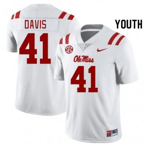 Youth Caden Davis White Ole Miss College Football #41 Jersey 216858-466