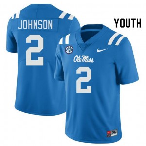 Youth Cedric Johnson Powder Blue Rebels College Football #2 Jersey 326298-835