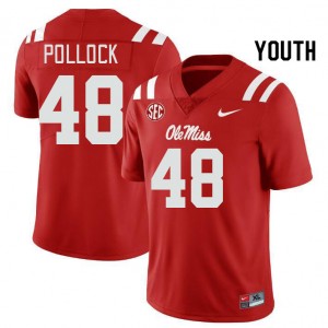 Youth Charlie Pollock Red Ole Miss Rebels College Football #48 Jersey 323525-108