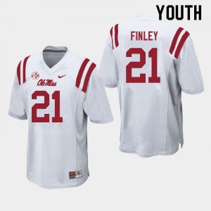 Youth AJ Finley White Ole Miss Rebels College Football #21 Jersey 929067-301