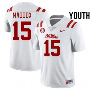 Youth AJ Maddox White Rebels College Football #15 Jersey 984481-316