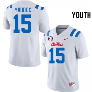 Youth AJ Maddox White Ole Miss Rebels 2024 New College Football #15 Jersey 456615-828