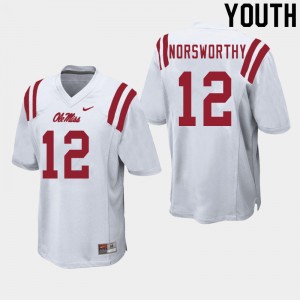 Youth Adam Norsworthy White Ole Miss College Football #12 Jersey 285264-591