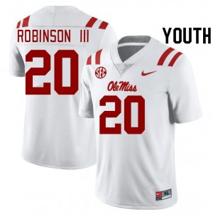 Youth Anthony Robinson III White Rebels College Football #20 Jersey 720522-347