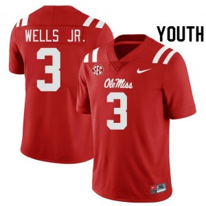 Youth Antwane Wells Jr. Red University of Mississippi College Football #3 Jersey 526408-686