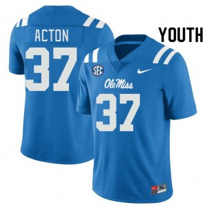 Youth Austin Acton Powder Blue Ole Miss College Football #37 Jersey 845643-517