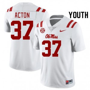 Youth Austin Acton White Rebels College Football #37 Jersey 998351-763