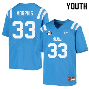 Youth Austin Morphis Powder Blue Rebels College Football #33 Jersey 401215-717