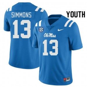 Youth Austin Simmons Powder Blue Rebels College Football #13 Jersey 323676-603