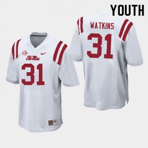 Youth Austin Watkins White Ole Miss College Football #31 Jersey 419645-491