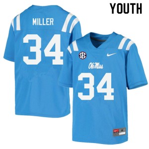 Youth Bobo Miller Powder Blue University of Mississippi College Football #34 Jersey 319464-860