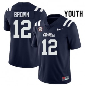 Youth Bralon Brown Navy Ole Miss Rebels College Football #12 Jersey 655499-116