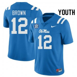 Youth Bralon Brown Powder Blue Ole Miss College Football #12 Jersey 369507-450