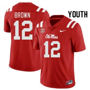Youth Bralon Brown Red Ole Miss College Football #12 Jersey 371952-374