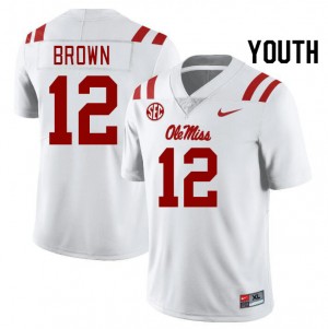 Youth Bralon Brown White Rebels College Football #12 Jersey 834863-548