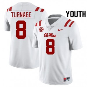 Youth Brandon Turnage White Rebels College Football #8 Jersey 675884-426