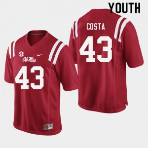 Youth Caden Costa Red Ole Miss Rebels College Football #43 Jersey 287666-831
