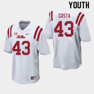 Youth Caden Costa White Rebels College Football #43 Jersey 349481-728
