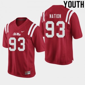 Youth Cale Nation Red Ole Miss College Football #93 Jersey 757946-943