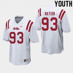 Youth Cale Nation White Ole Miss College Football #93 Jersey 933629-783