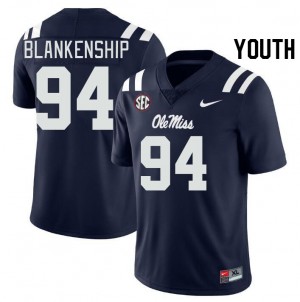 Youth Caleb Blankenship Navy Rebels College Football #94 Jersey 786513-798