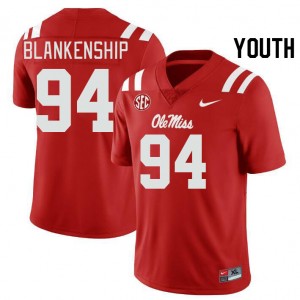 Youth Caleb Blankenship Red Ole Miss College Football #94 Jersey 315816-334