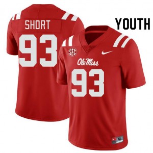 Youth Carter Short Red University of Mississippi College Football #93 Jersey 409134-610