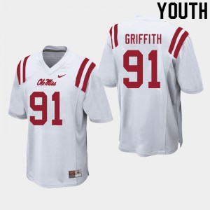 Youth Casey Griffith White Ole Miss Rebels College Football #91 Jersey 127590-569