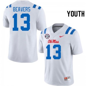 Youth Cedrick Beavers White Rebels 2024 New College Football #13 Jersey 674099-171