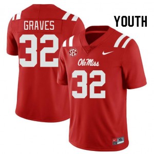 Youth Chris Graves Red University of Mississippi College Football #32 Jersey 512556-314