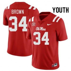 Youth Cooper Brown Red Ole Miss College Football #34 Jersey 425769-860