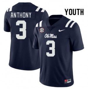 Youth Daijahn Anthony Navy Rebels College Football #3 Jersey 851758-511