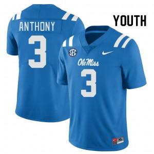 Youth Daijahn Anthony Powder Blue Rebels College Football #3 Jersey 570490-442