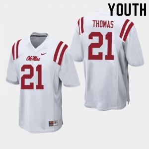 Youth Damarcus Thomas White Rebels College Football #21 Jersey 103784-580