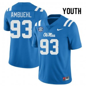 Youth Davis Ambuehl Powder Blue Ole Miss Rebels College Football #93 Jersey 294574-493