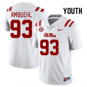 Youth Davis Ambuehl White Ole Miss Rebels College Football #93 Jersey 640902-255