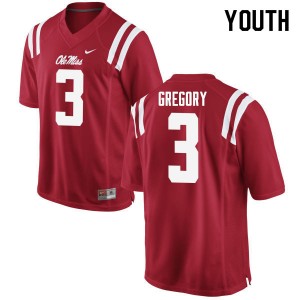 Youth DeMarcus Gregory Red Ole Miss Rebels College Football #3 Jersey 258253-414