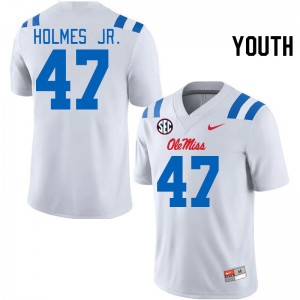 Youth DeeJay Holmes Jr. White Ole Miss Rebels 2024 New College Football #47 Jersey 437350-242