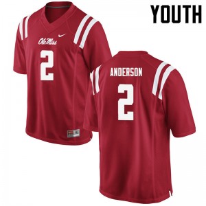 Youth Deontay Anderson Red Ole Miss Rebels College Football #2 Jersey 643766-758