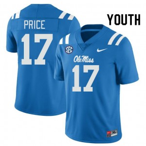 Youth Devin Price Powder Blue Ole Miss Rebels College Football #17 Jersey 987927-746